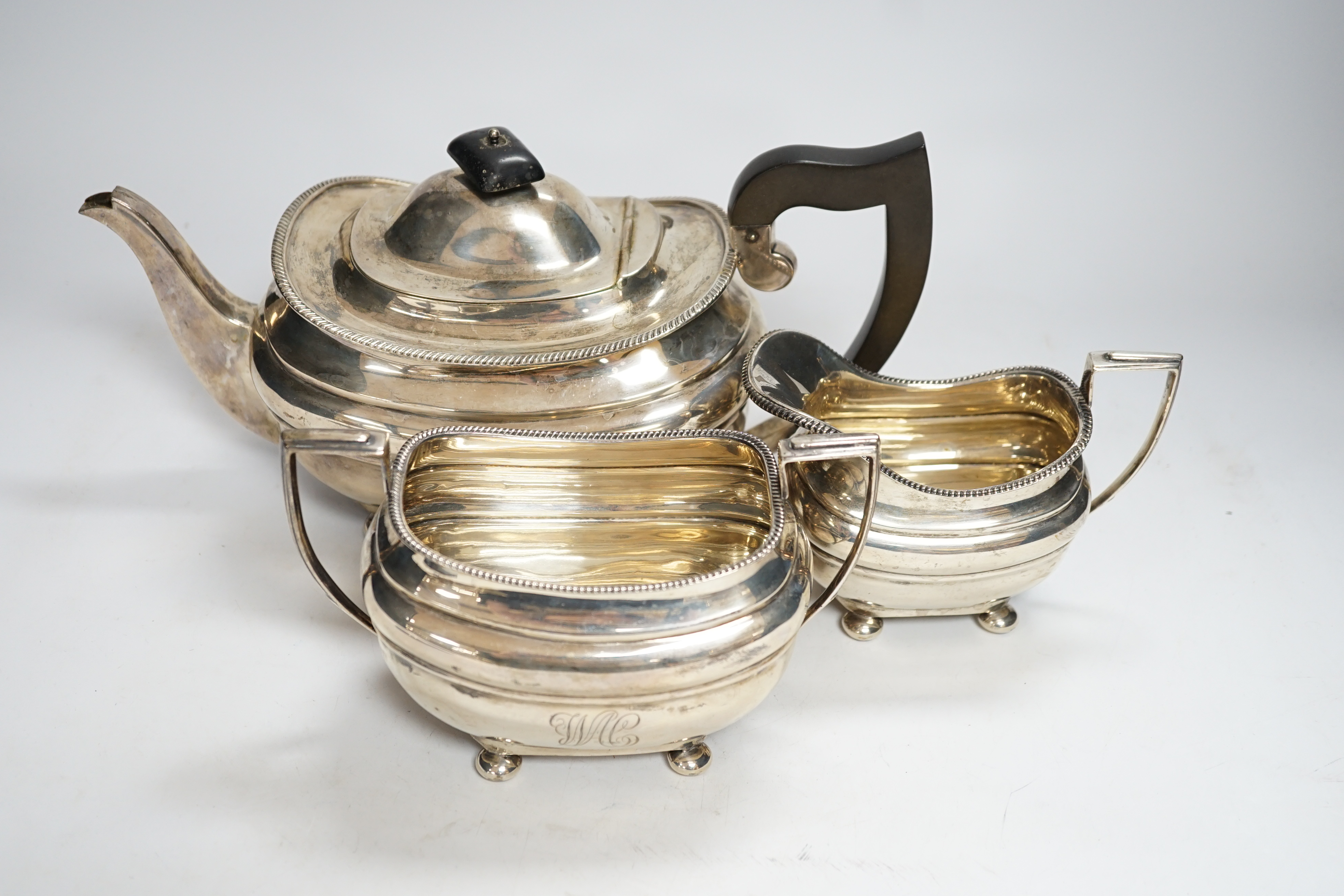 A George V silver three piece tea set, S. Blanckensee & Sons, Chester, 1925